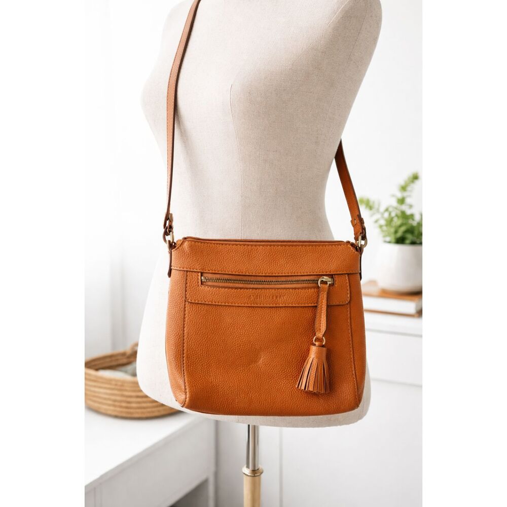St. John’s Bay Brown Pebbled Leather Crossbody Bag Tassel EUC